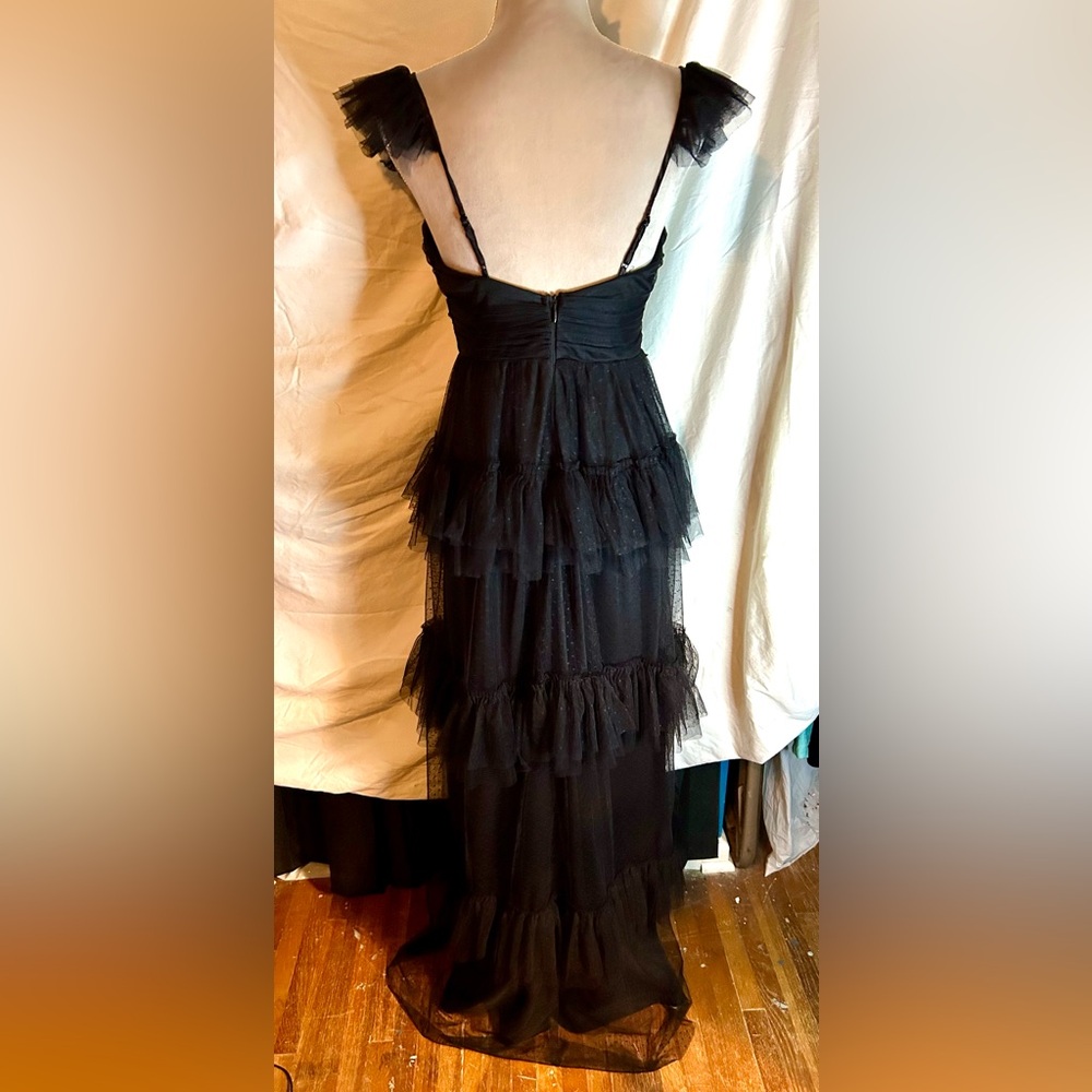Lulus Pure Radiance Black Mesh Swiss Dot Tiered Maxi Dress, Size M - Picture 9 of 14